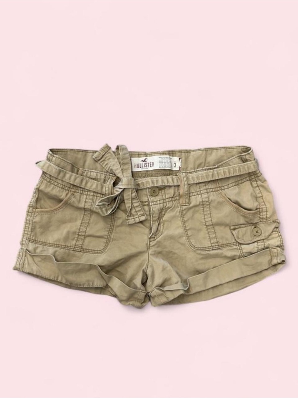 Y2K Hollister Womens Low Rise Khaki Utility Tie-Waist Shorts
